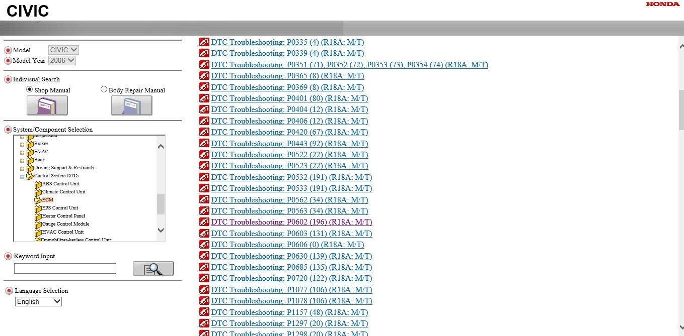 2006 HONDA CIVIC REPAIR MANUAL visual data 8